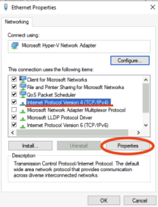 Selecting the Ethernet property